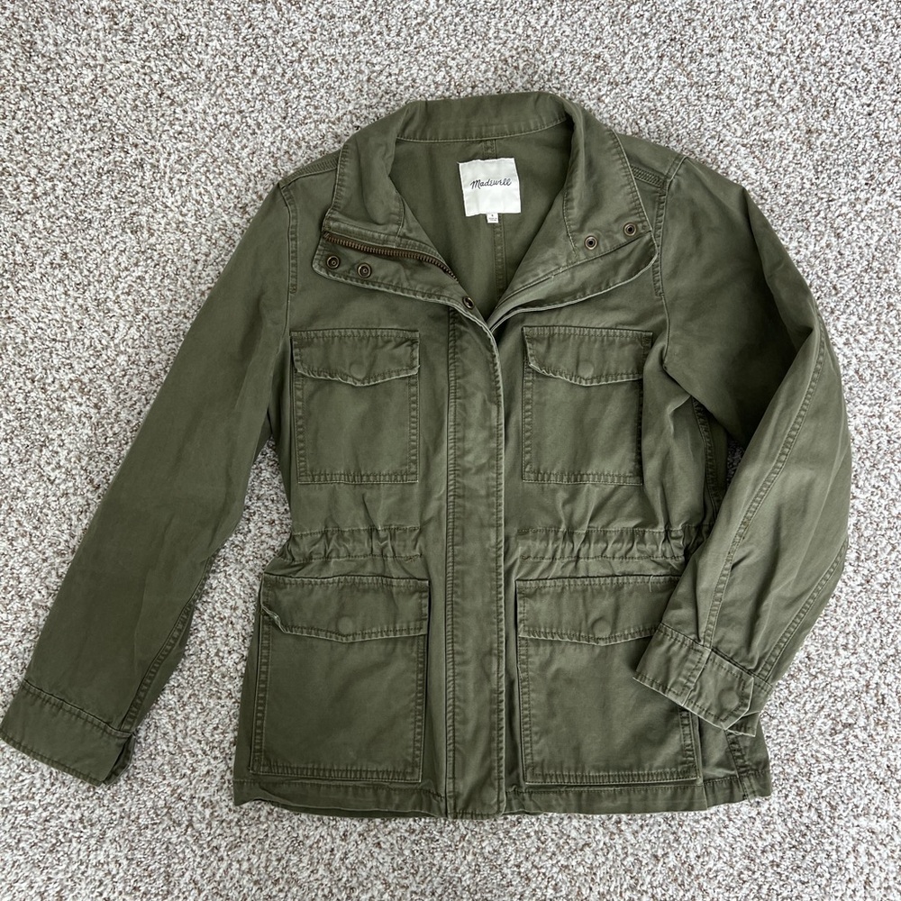 Madewell Green Utility Jacket with Pointed Collar and Fitted Waist